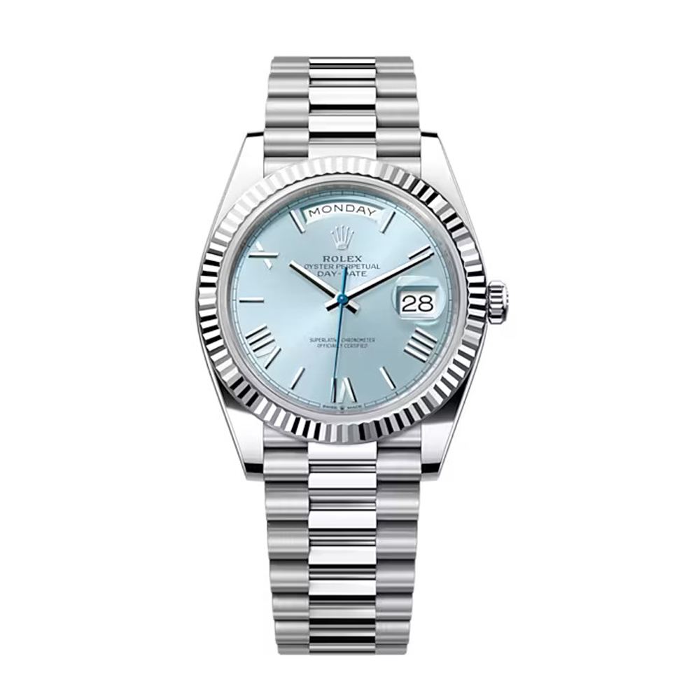 rolthtex Oyster Perpetual Day-Date President 40mm in Platinum with Ice-Blue Dial Men's Watch 228236-0012 Unworn