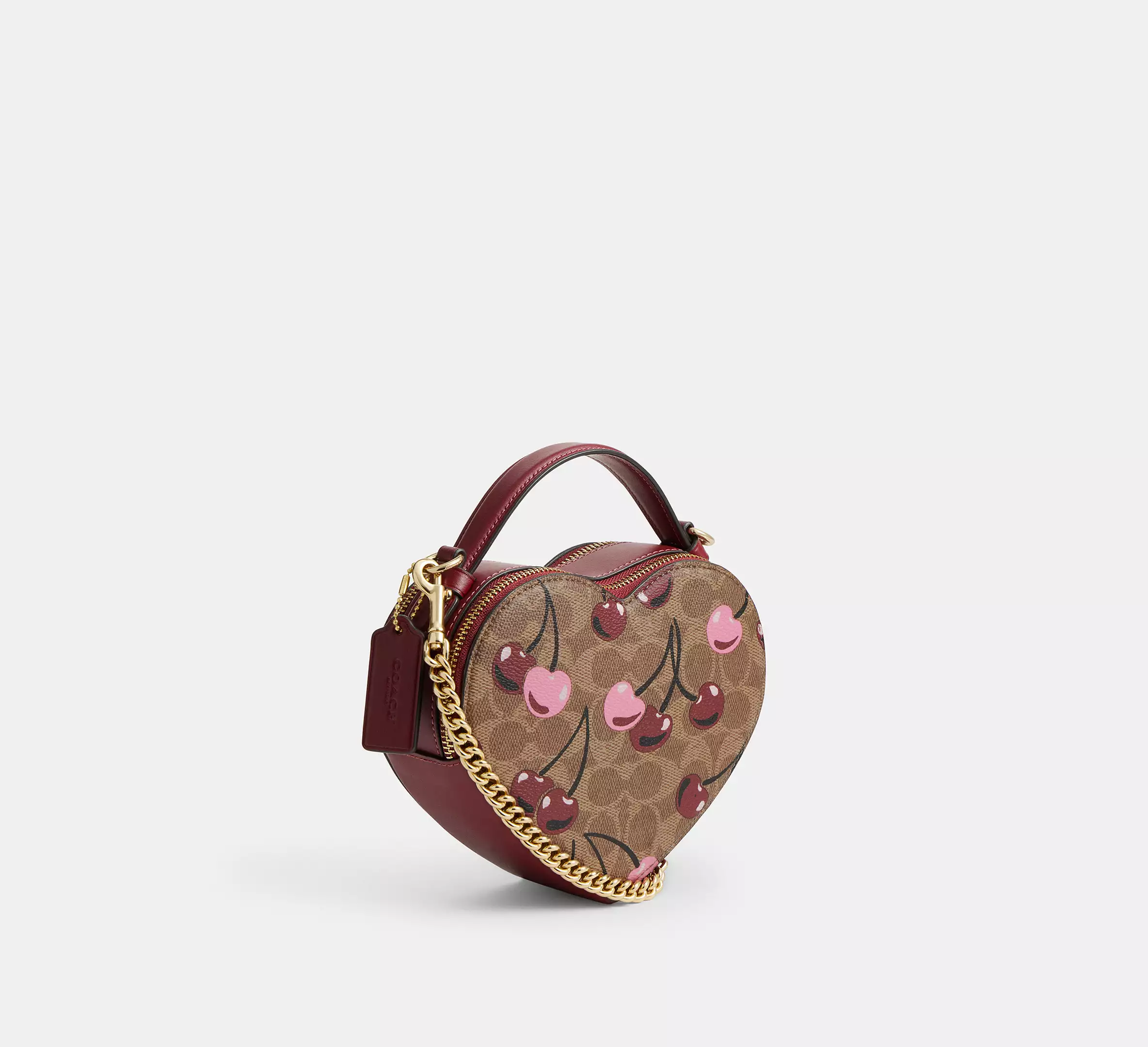 Heart Crossbody Bag In Signature Canvas With Cherry Print