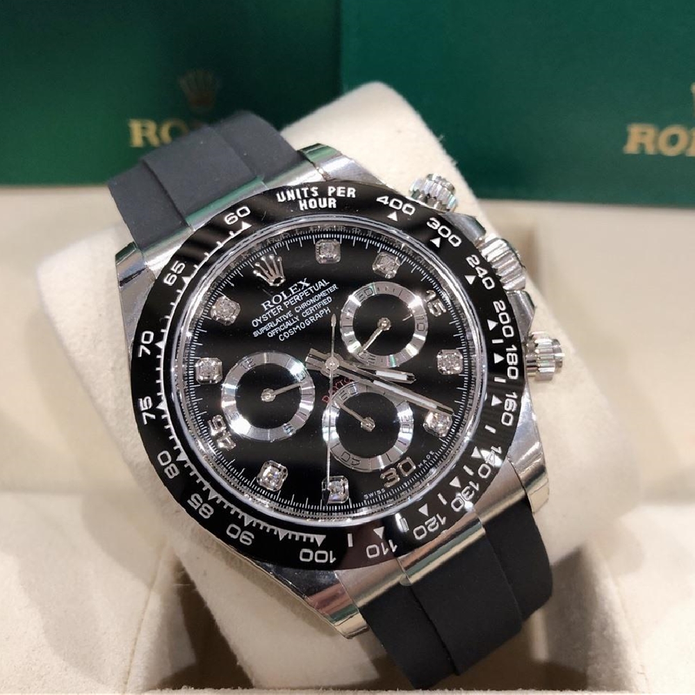 rolthtex Daytona White Gold Black Dial Oysterflex Strap 116519LN-0025