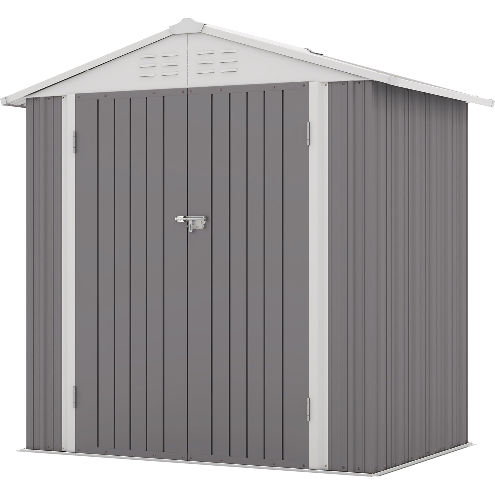10 x 10 ft Outdoor Storage Metal Shed with Sloping Roof and Double Lockable Door, Brown