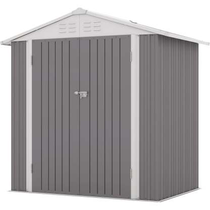 10 x 10 ft Outdoor Storage Metal Shed with Sloping Roof and Double Lockable Door, Brown