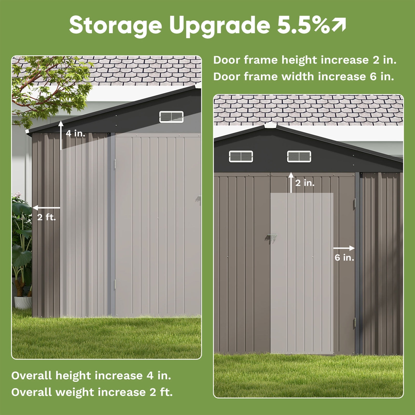 10 x 10 ft Outdoor Storage Metal Shed with Sloping Roof and Double Lockable Door, Brown