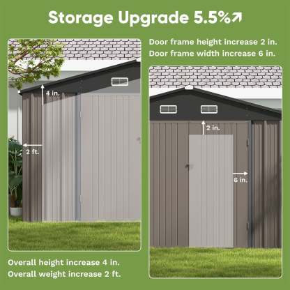 10 x 10 ft Outdoor Storage Metal Shed with Sloping Roof and Double Lockable Door, Brown