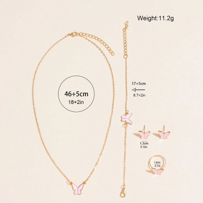 6pcs/Set Women's Leather Strap Quartz Watch, Butterfly & Star Necklace & Bracelet, Ring, And Earrings