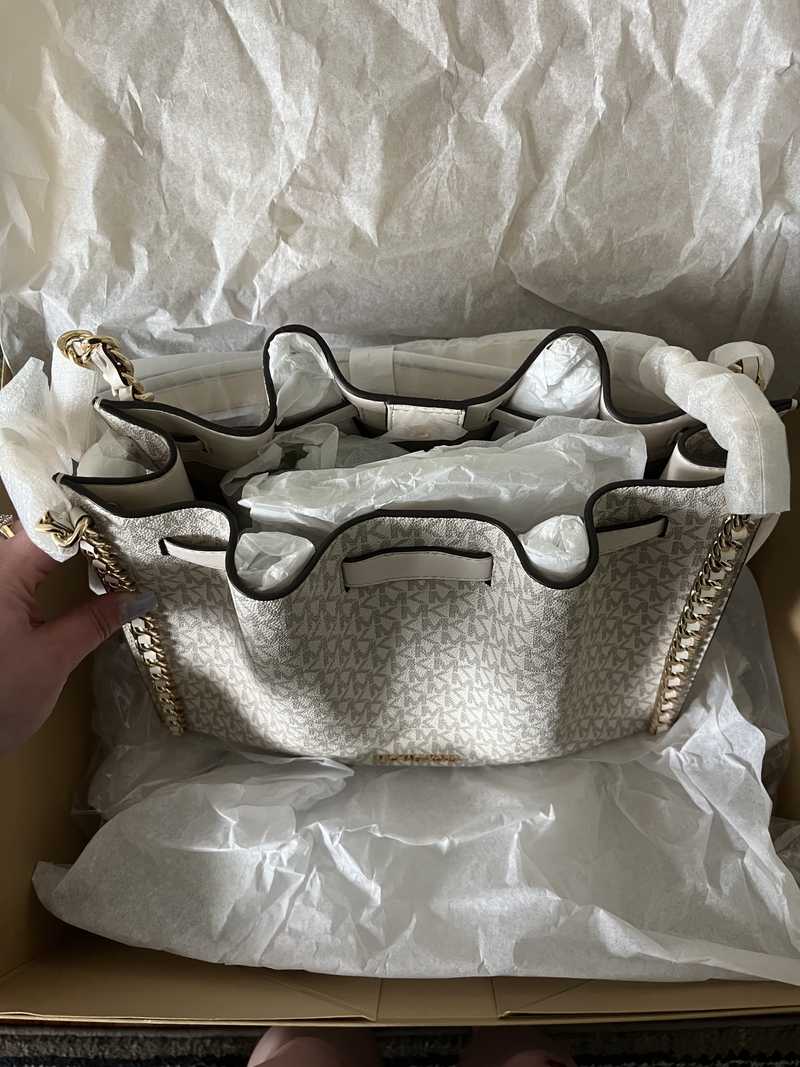Mina Large Signature Logo Chain Shoulder Bag