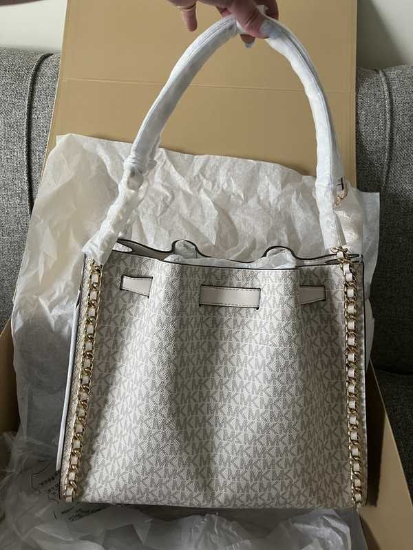 Mina Large Signature Logo Chain Shoulder Bag
