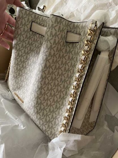 Mina Large Signature Logo Chain Shoulder Bag