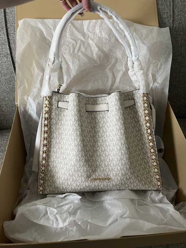 Mina Large Signature Logo Chain Shoulder Bag