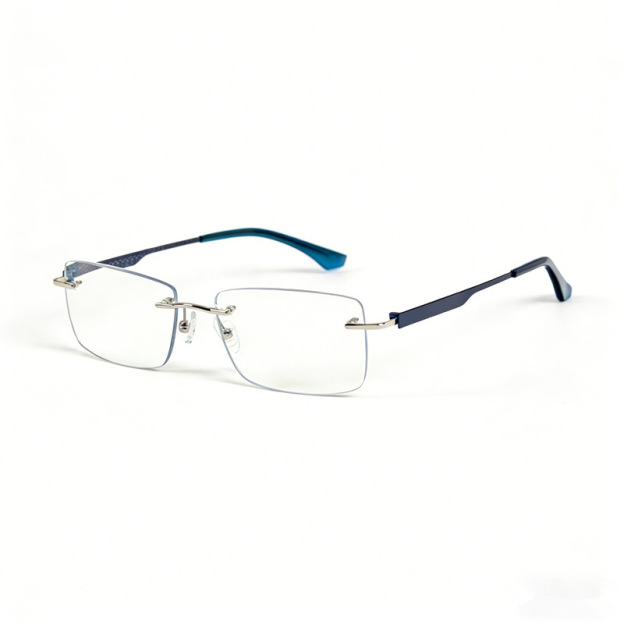 Eine rahmenlose, hochwertige Lesebrille mit diamantgeschliffenen Kanten im klassischen Design, die f