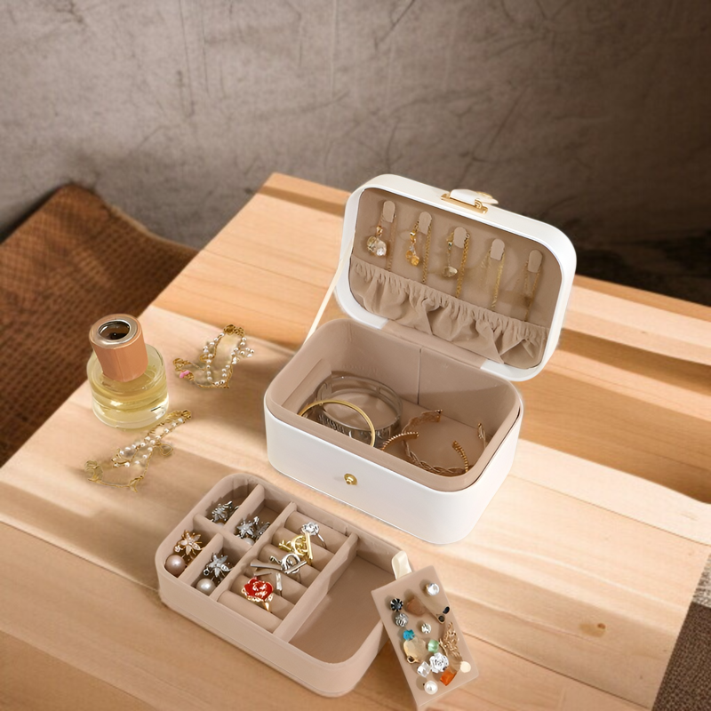 Button Flip 2-lagige Reise-Schmuckschatulle Tragbare Halskette Ohrring Ring Schmuckschatulle Aufbewa