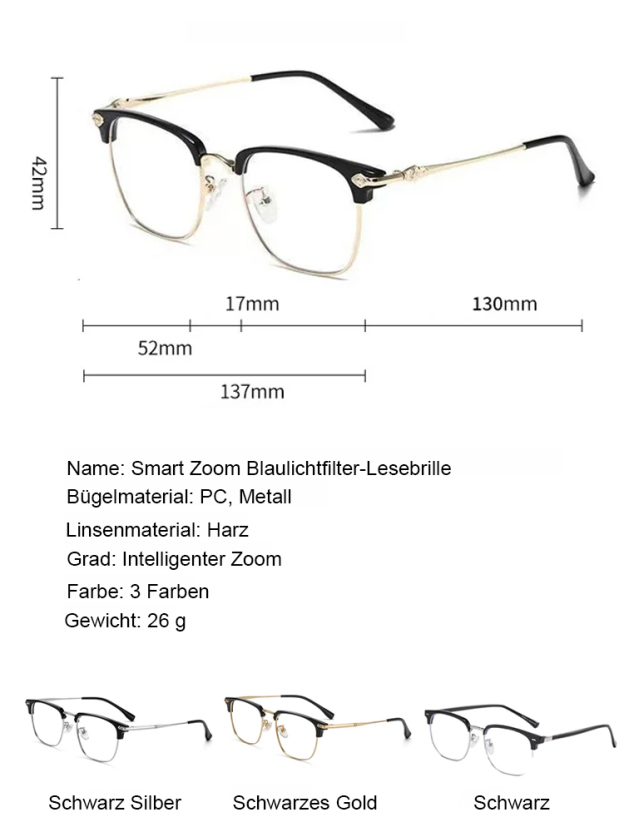 Automatische Zoom-Brauenhalter Blaulichtfilter Lesebrille