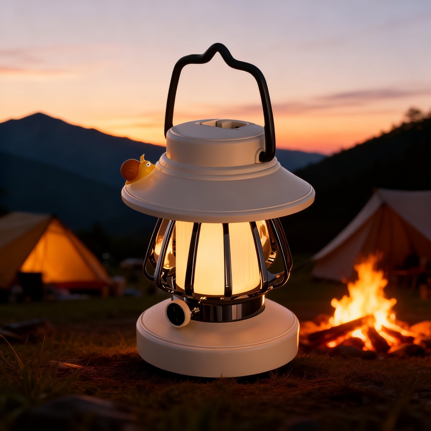 Tragbare Retro-Campinglampe mit LED-Nachtlicht und drei Positionen, USB-Aufladung