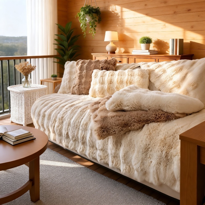 Dickes Sofakissen aus Kaninchenplüsch