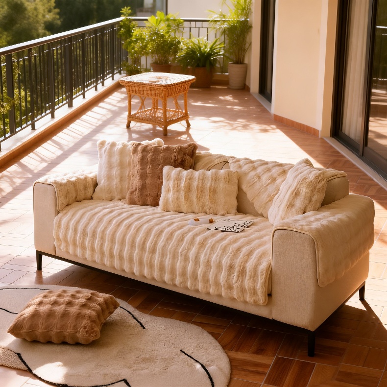 Dickes Sofakissen aus Kaninchenplüsch