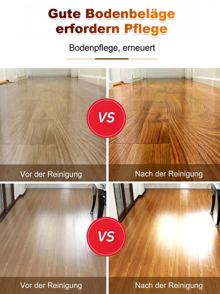 Alter Boden, neuer Glanz in 2 Sekunden – mit dem 2-in-1 Reiniger für Reinigung & Pflege.