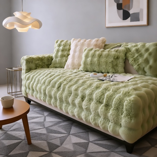 Dickes Sofakissen aus Kaninchenplüsch