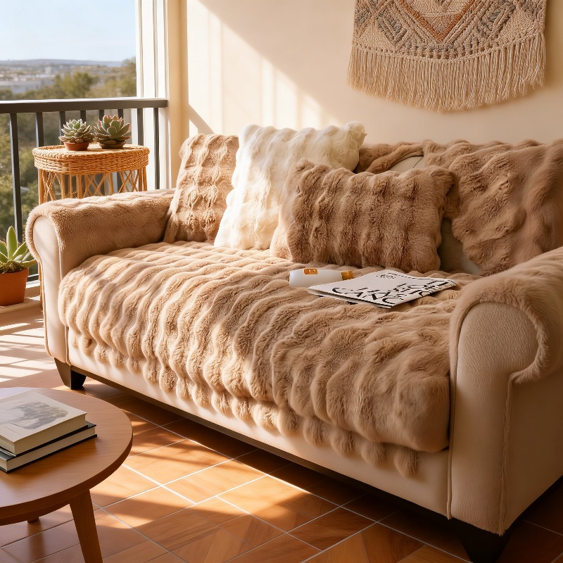 Dickes Sofakissen aus Kaninchenplüsch