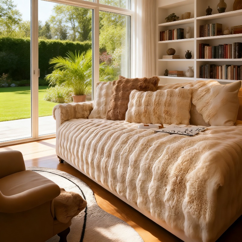 Dickes Sofakissen aus Kaninchenplüsch