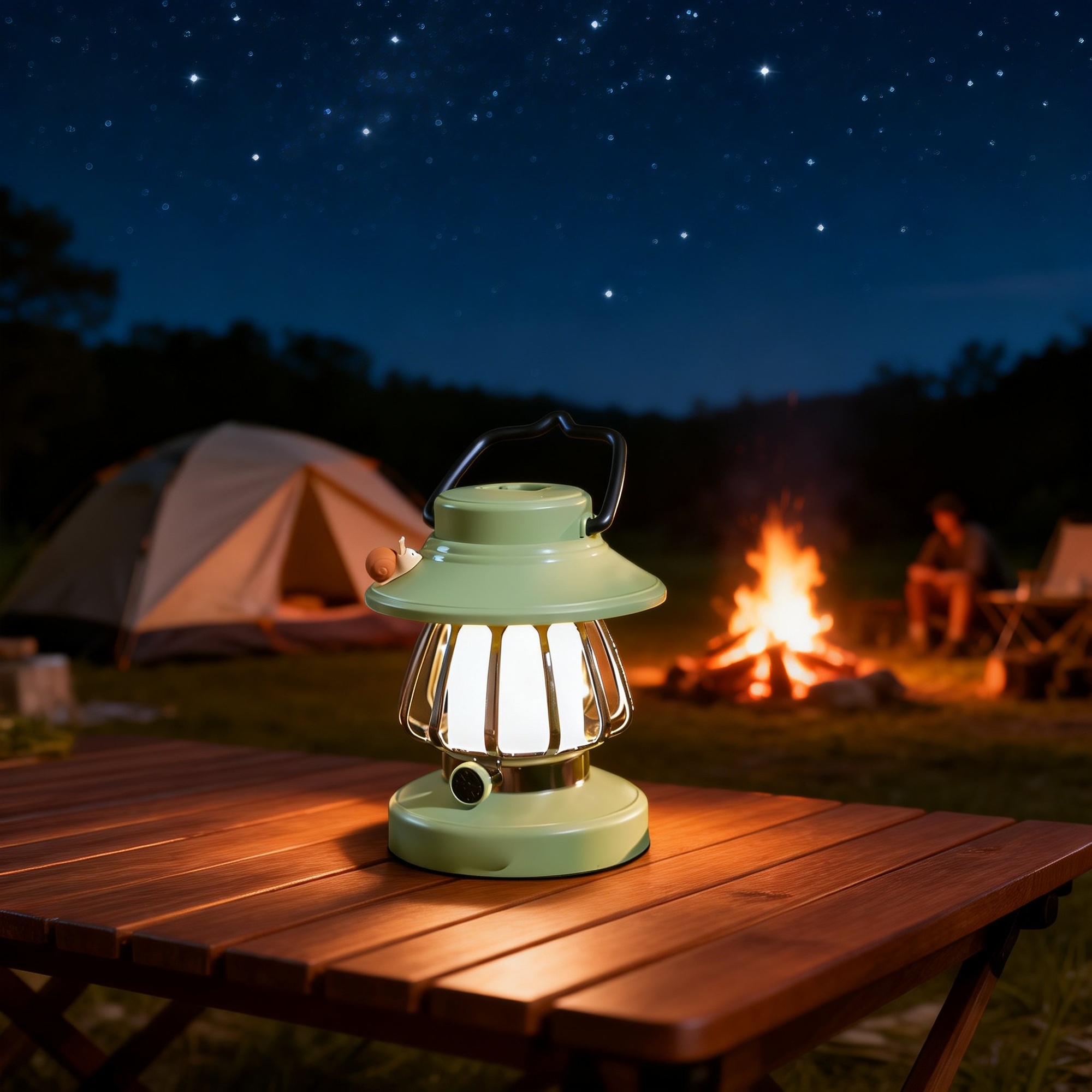 Tragbare Retro-Campinglampe mit LED-Nachtlicht und drei Positionen, USB-Aufladung