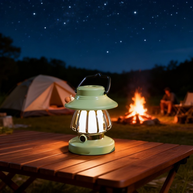 Tragbare Retro-Campinglampe mit LED-Nachtlicht und drei Positionen, USB-Aufladung