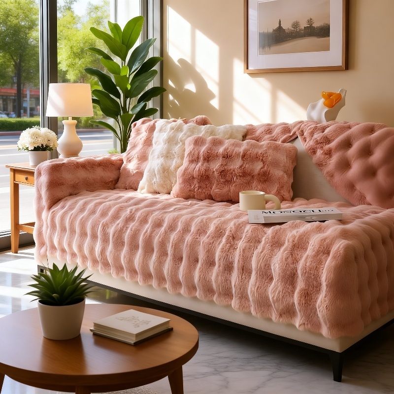 Dickes Sofakissen aus Kaninchenplüsch