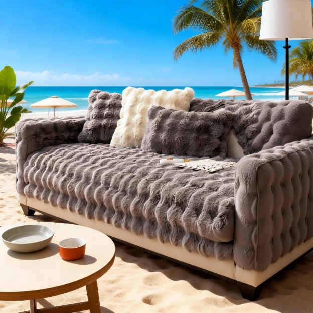 Dickes Sofakissen aus Kaninchenplüsch