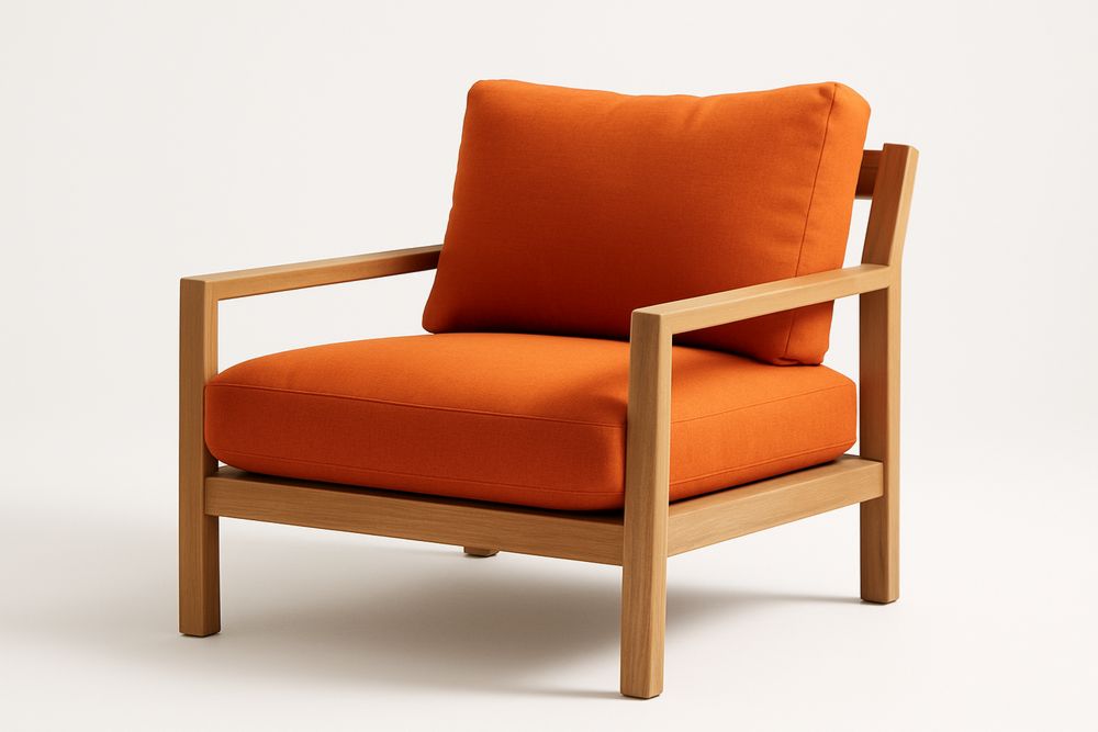 Tamminen nojatuoli oranssilla polyesterikankaalla 80 cm x 75 cm x 70 cm-lumiaurorahaven