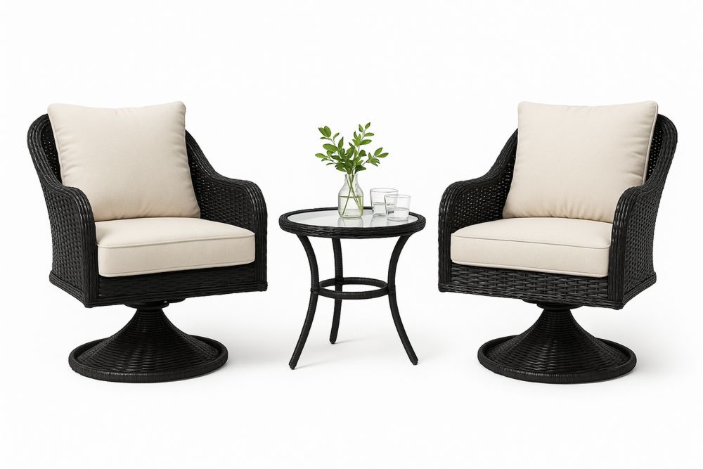 Ulkokalustesarja Pyöreä Pöytä Kaksi Tuolia Lasipöytälevy Beige/Musta-lumiaurorahaven