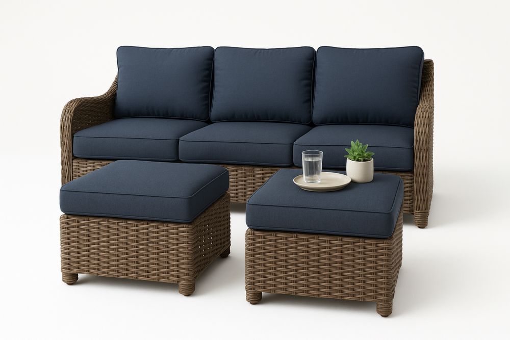 Polyrottinki sohvasetti tummansinisillä pehmusteilla-lumiaurorahaven