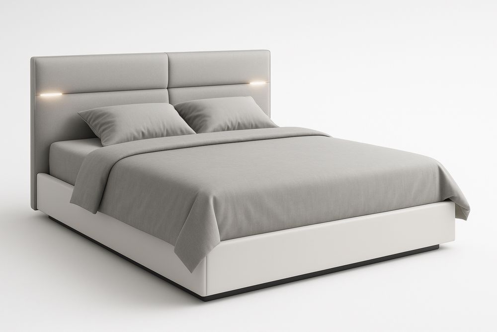 Sänky MDF-runko polyesterikankaalla ja integroidulla LED-valolla 200 cm x 160 cm harmaa-lumiaurorahaven