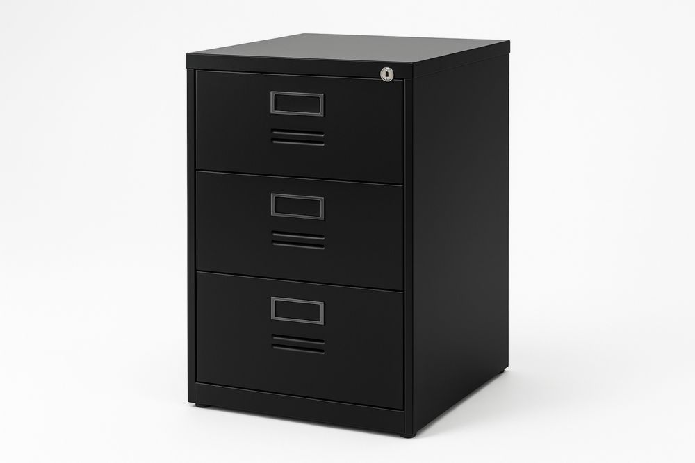 Mustametallinen kolmilaatikkoinen arkistokaappi 133x46x65 cm-lumiaurorahaven