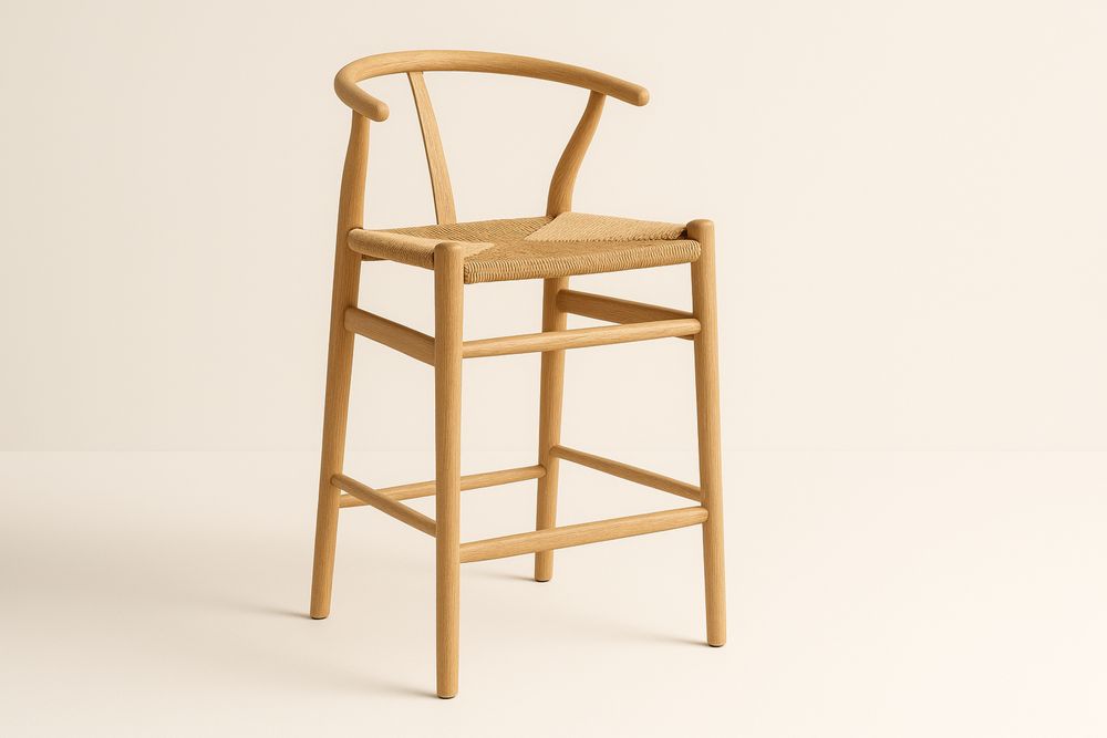 Puiset baarituolit rottinkiistuimella vaalea-lumiaurorahaven