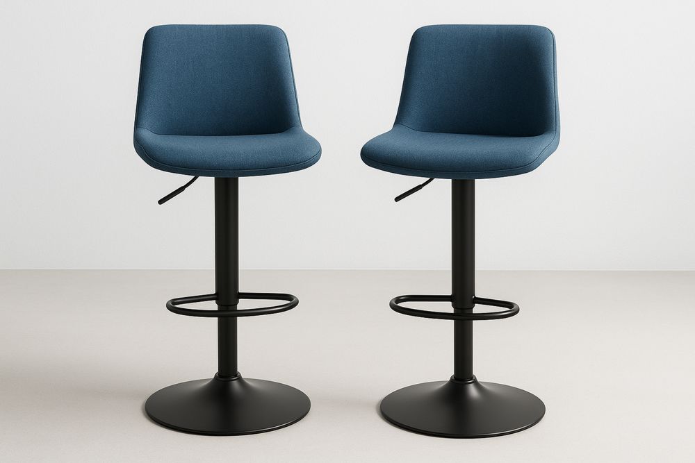Korkeudensäätettävät kangaspäällysteiset baarituolit, musta/sininen, teräsrunko-lumiaurorahaven
