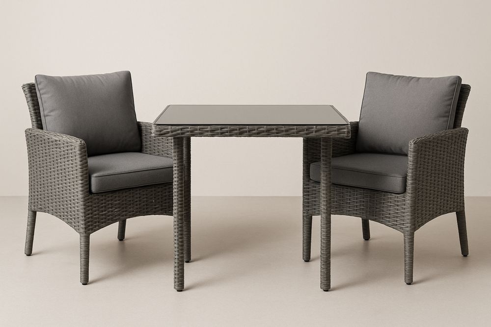 Polyrottinki terassisetti 2 tuolia, pöytä, harmaa, 63x63x74cm-lumiaurorahaven