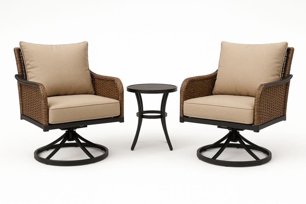 Kaksi ulkotuolia ja metallipöytä rottinki/polyesteri beige/ruskea/musta-lumiaurorahaven