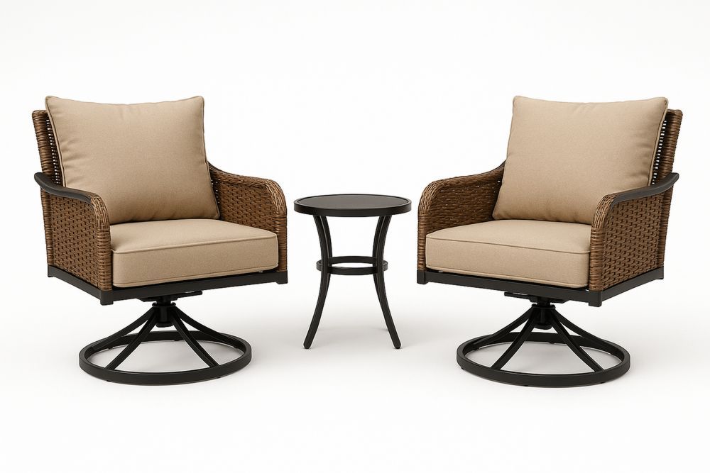 Kaksi ulkotuolia ja metallipöytä rottinki/polyesteri beige/ruskea/musta-lumiaurorahaven