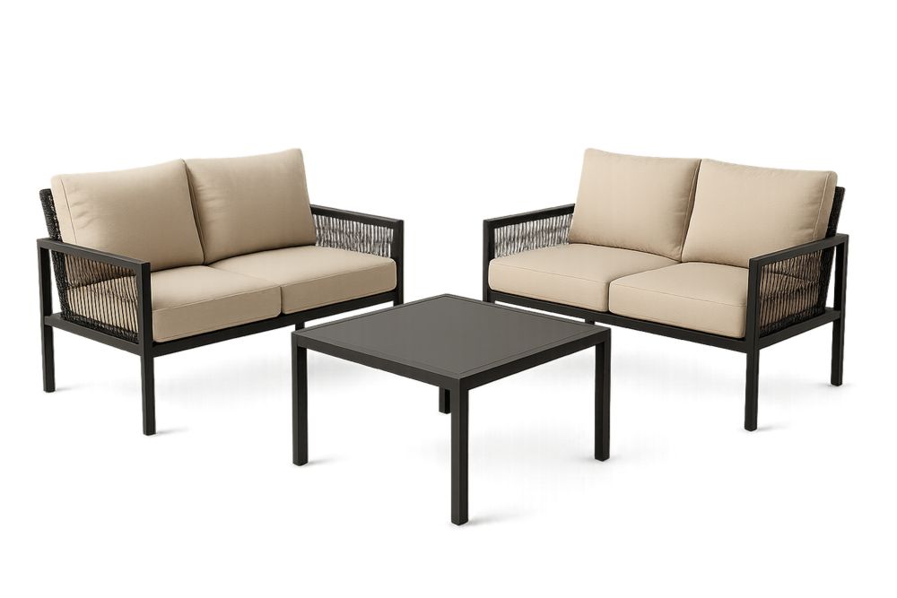 Puutarhasohvasetti alumiinirunko beigepehmusteet-lumiaurorahaven