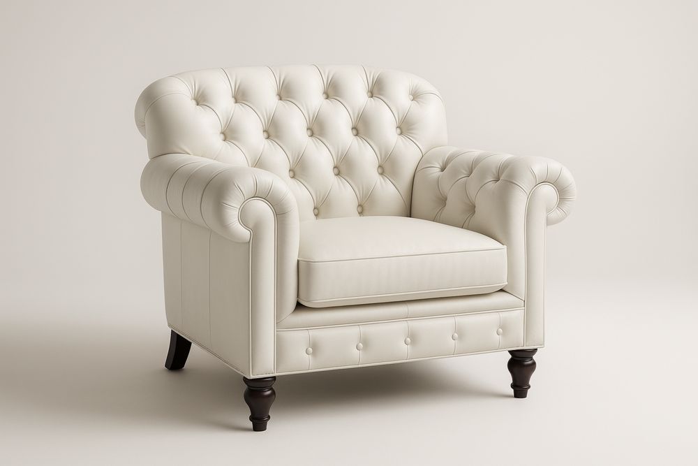 Nahkainen nojatuoli nappikoristelu ja pyöreät käsinojat Valkoinen-lumiaurorahaven