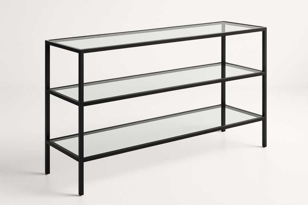 Metallinen ja karkaistusta lasista hyllystö musta 120x80x35 cm-lumiaurorahaven
