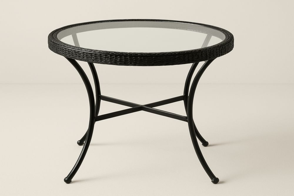 Pyöreä musta teräksinen lasipöytä-lumiaurorahaven