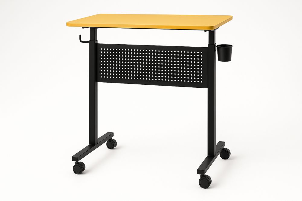 Korkeussäädettävä MDF-teräspöytä pyörillä keltainen/musta-lumiaurorahaven