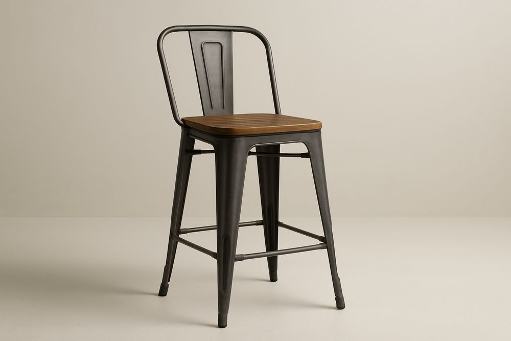 Metallinen baarituoli puupäällysteinen istuin, Harmaa/Pähkinä-lumiaurorahaven