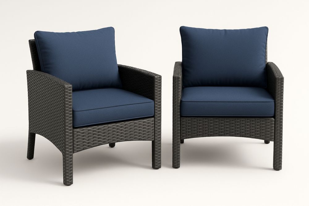 Kahden ulkotuolin setti polyrottinkia ja polyesteriä harmaa/sininen-lumiaurorahaven