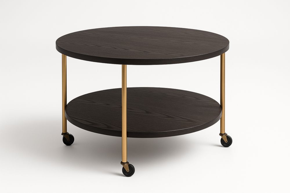 Pyöreä kahvipöytä MDF-messinki pyörillä-lumiaurorahaven