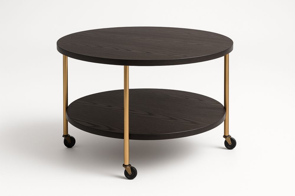 Pyöreä kahvipöytä MDF-messinki pyörillä-lumiaurorahaven