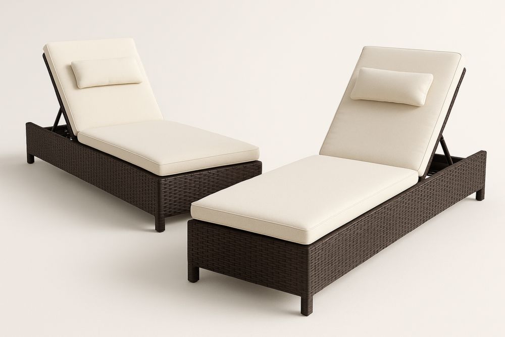 Kaksi polyrottinki aurinkotuolia pehmusteilla 198 cm x 65 cm x 35 cm ruskea/beige-lumiaurorahaven