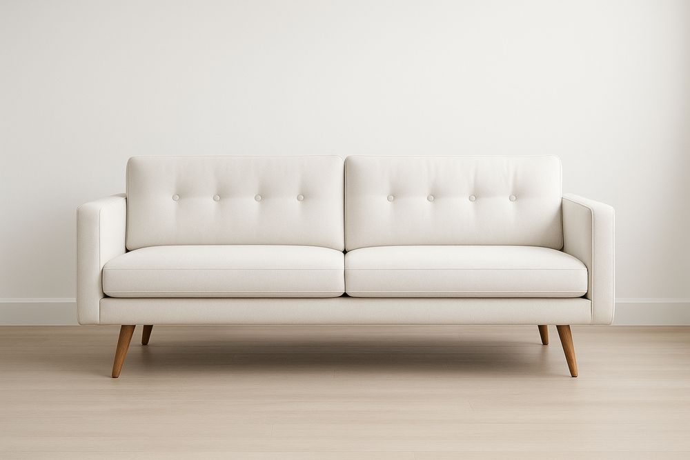 Kaksi-istuttava polyesterikangassohva puujaloilla-lumiaurorahaven