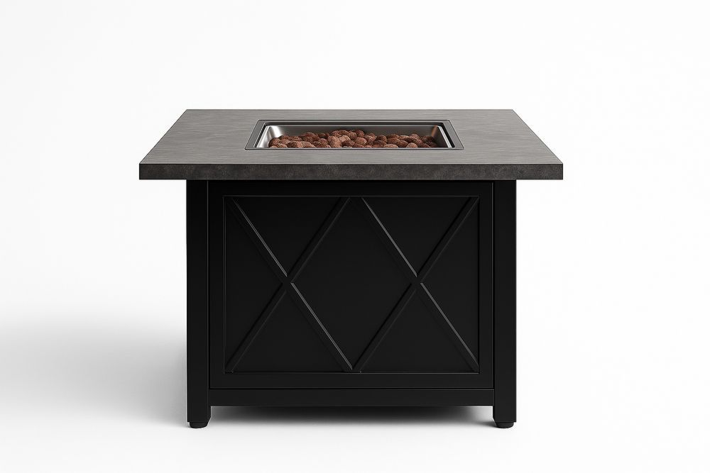Nelikulmainen ulkokäyttöön tarkoitettu tulisijapöytä, terästä ja keramiikkaa, musta, 84×84×65 cm-lumiaurorahaven