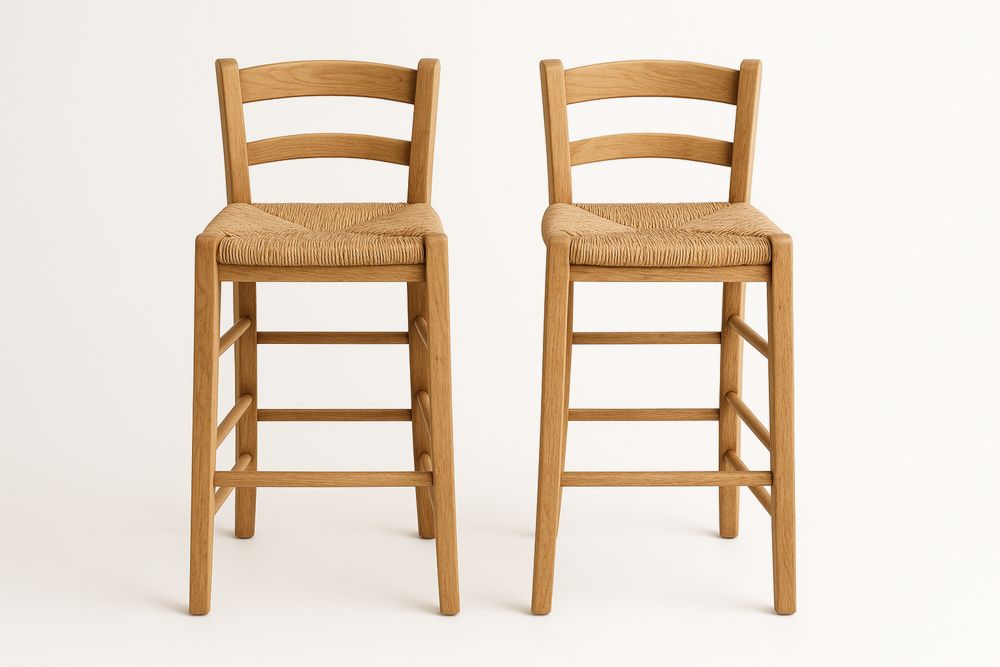 Massiivipuupuinen baarituolisetti kaislaistuimilla-lumiaurorahaven