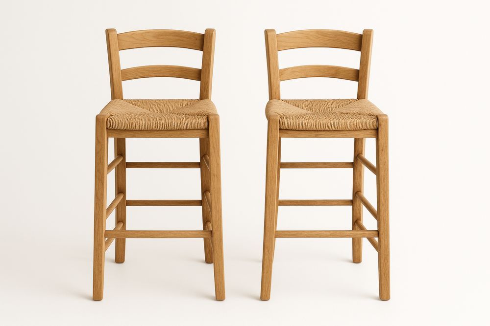 Massiivipuupuinen baarituolisetti kaislaistuimilla-lumiaurorahaven